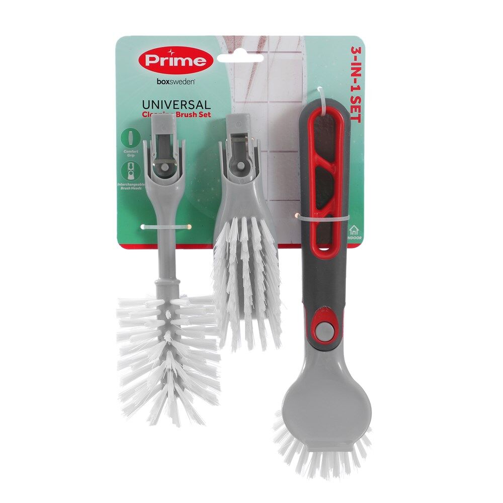 4x 3pc Boxsweden Prime Universal Kitchen Cleaning Brush Set Grey/White