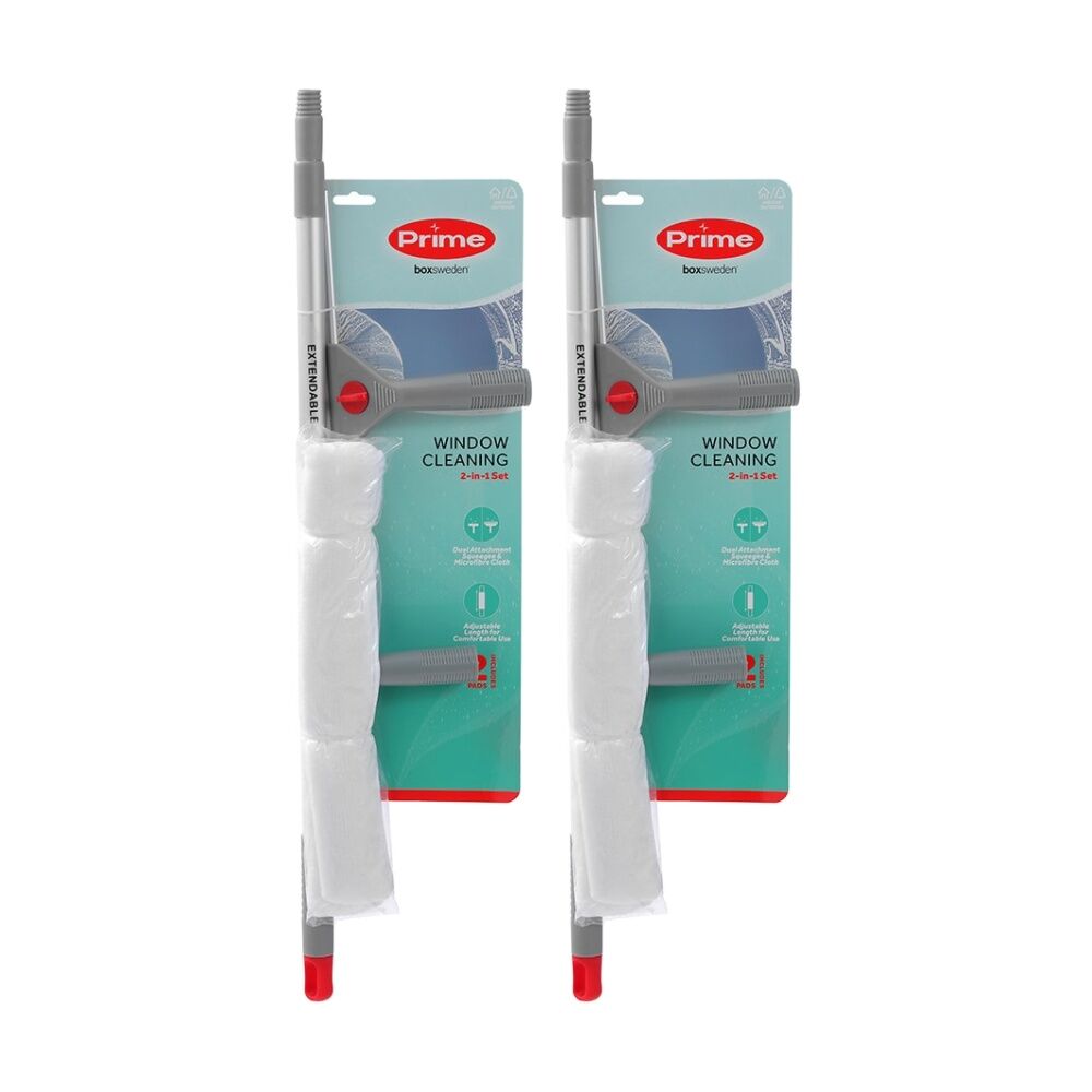 2PK Boxsweden Prime Window Cleaning Set Dual Head With Extendable Handle for