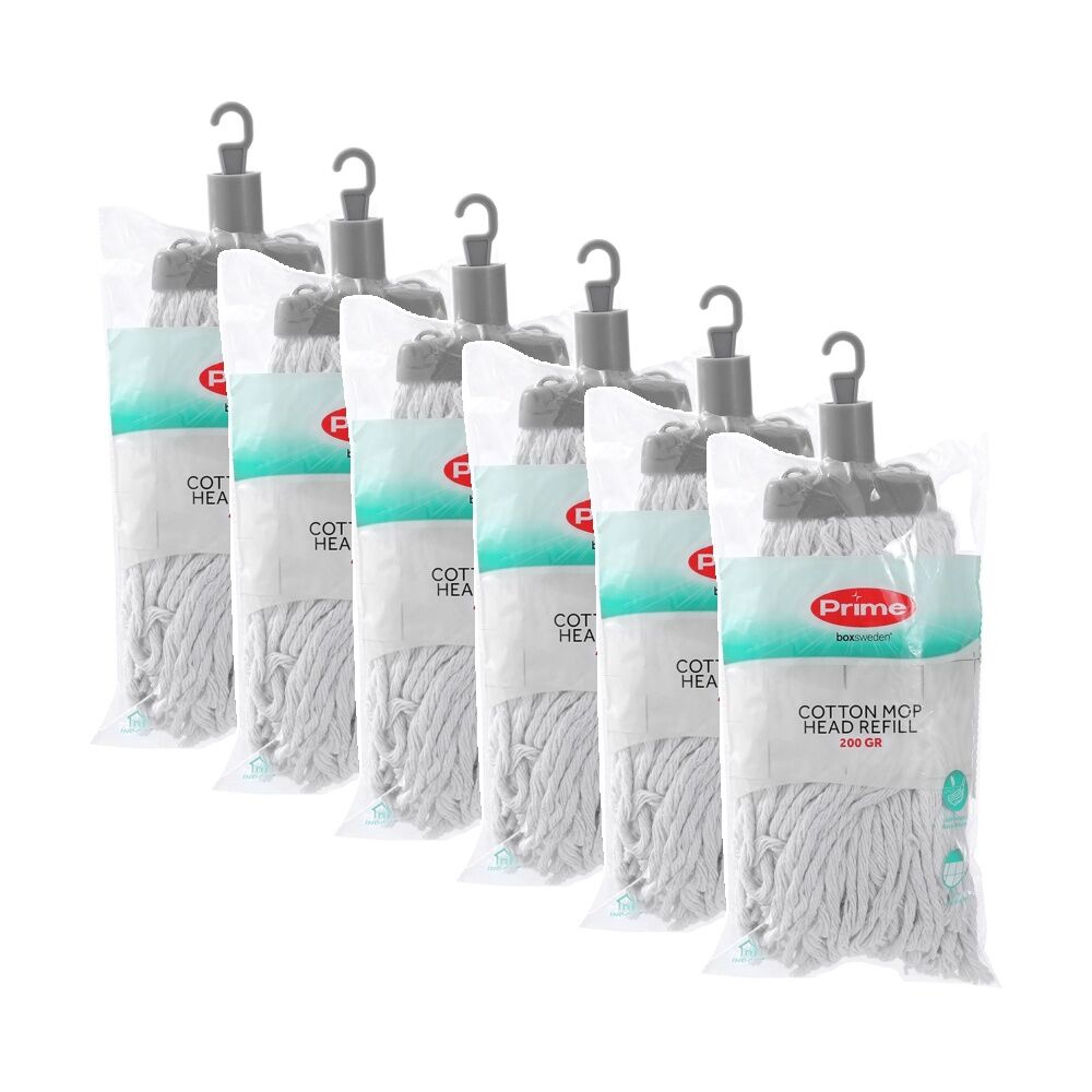 6PK Boxsweden Prime Cotton Mop Refill 200GR Head for Cleaning Assorted