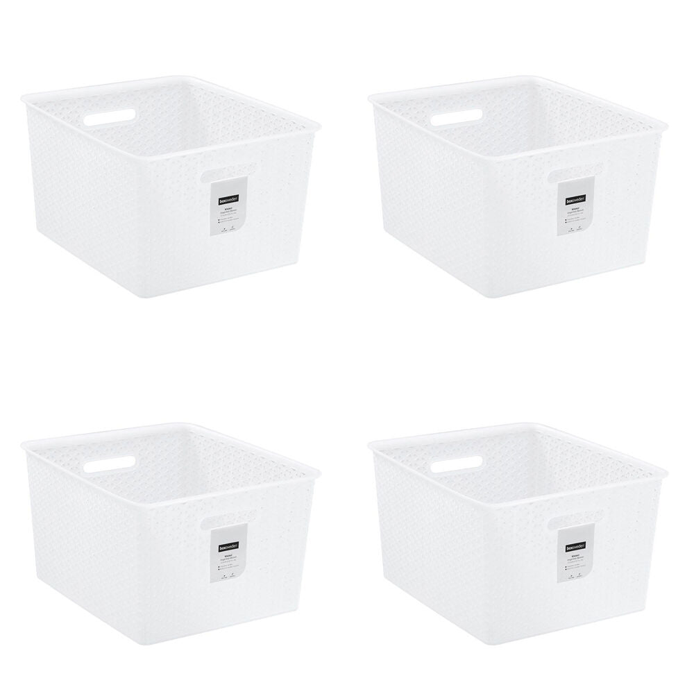 4PK Boxsweden Wicker Frost Versatile Extra Large Durable Basket 35L White