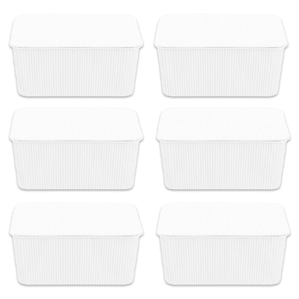 6PK Boxsweden Discrete Durable Storage Basket Ribbed with Lid 3.5L Assorted