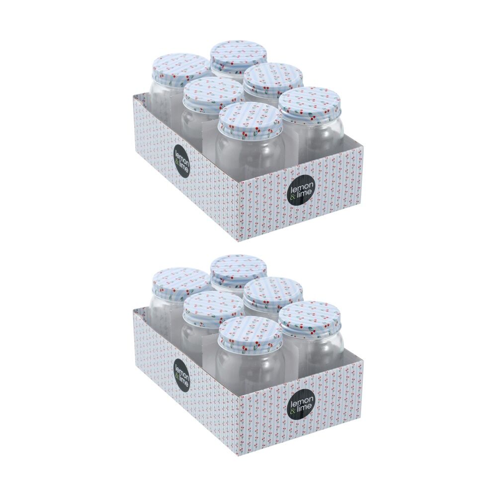 2x 6pc Lemon and Lime Roma Cherry Stripe Deco Conserve Jar 500ml Food Safe