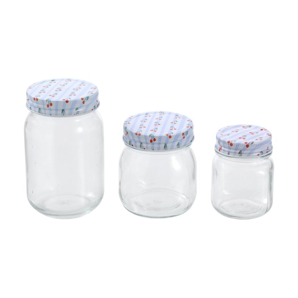 4x 6pc Lemon and Lime Roma Cherry Stripe Deco Conserve Jar 500ml Food Safe