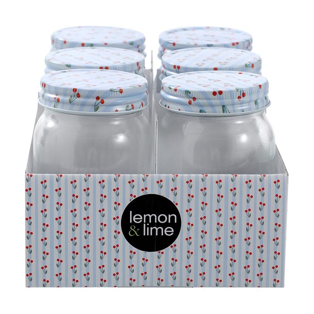 4x 6pc Lemon and Lime Roma Cherry Stripe Deco Conserve Jar 500ml Food Safe