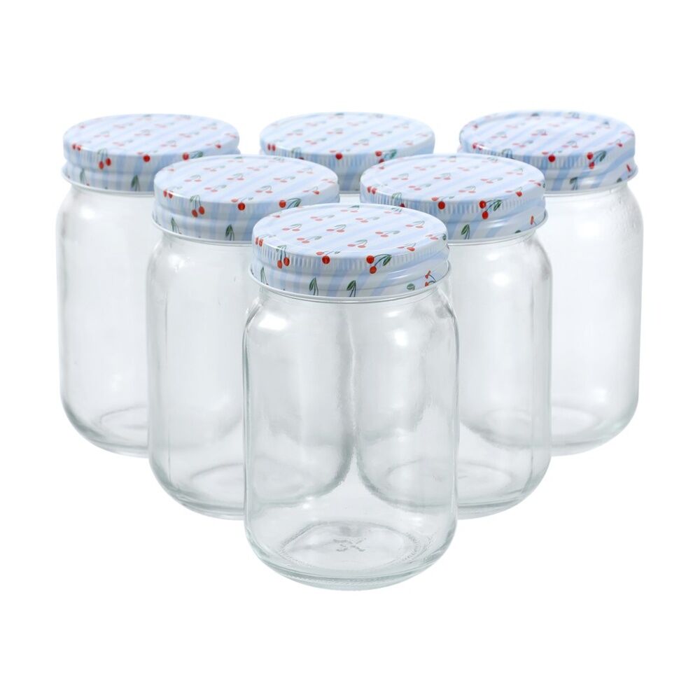 4x 6pc Lemon and Lime Roma Cherry Stripe Deco Conserve Jar 500ml Food Safe