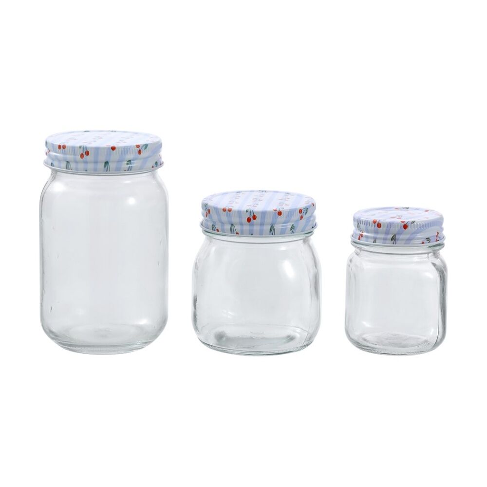 4x 6pc Lemon and Lime Roma Cherry Stripe Deco Conserve Jar 500ml Food Safe