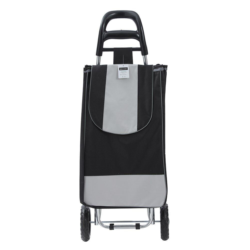 2PK Boxsweden Portable Grocery Shopping Trolley with Wheels Black and Silver