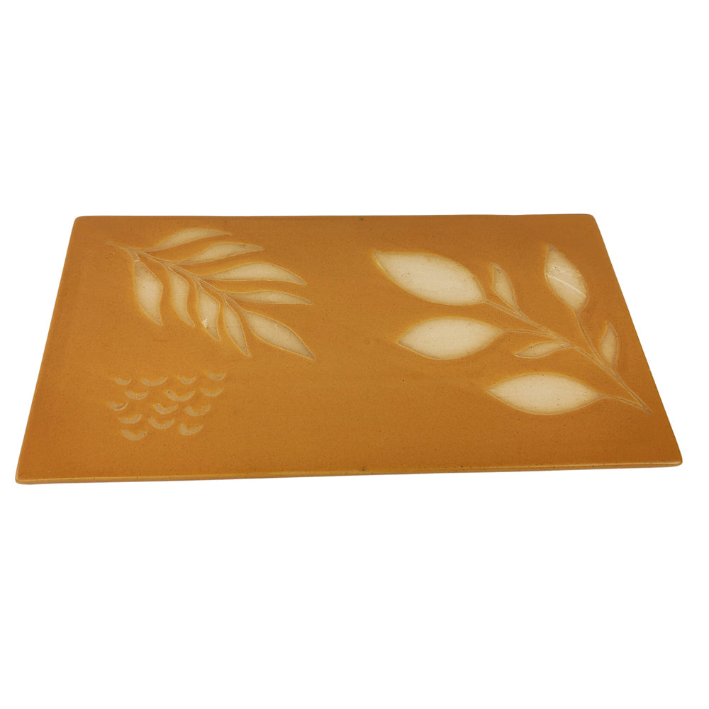 2x Urban Shae Foliage 28cm Ceramic Platter Kitchen Serving Tray - Mustard