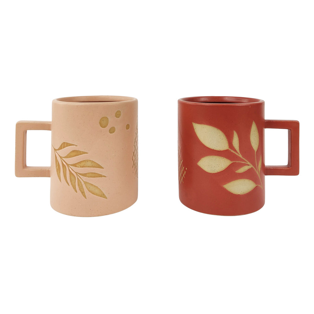 2x 2pc Urban 10cm Shae Foliage Ceramic Mug - Pink/Terracotta