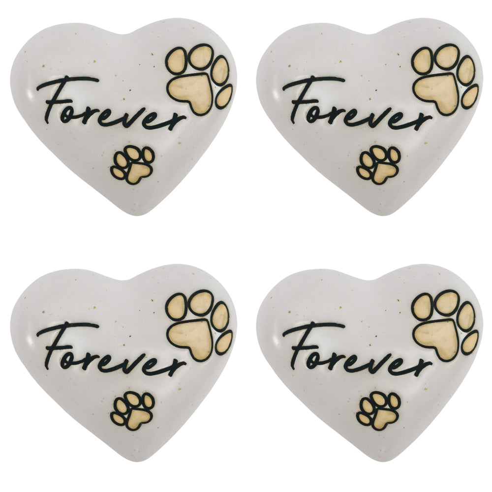 4PK Urban Forever Paws Heart Stone White 8cm Gift Keepsake Present