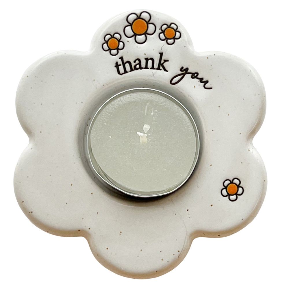 3PK Urban Thank you Daisy Tealight Holder White 9cm Gift Keepsake Present