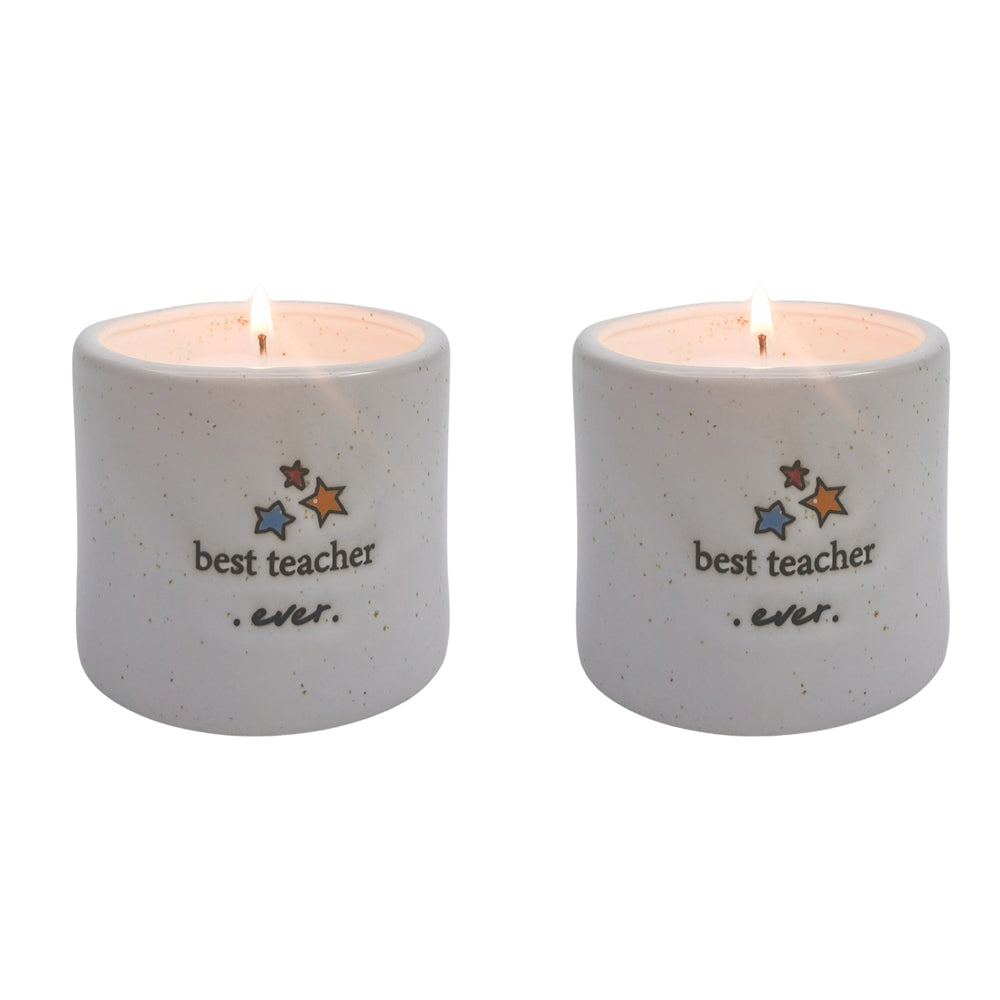 2PK Urban Best Teacher Ever Candle White 7cm Gift Keepsake Present
