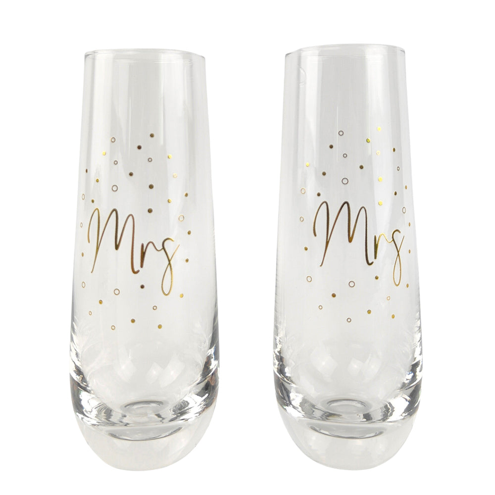 2x 2pc Urban 16cm Mr Mrs Champagne Glass Drinking Cup - Gold