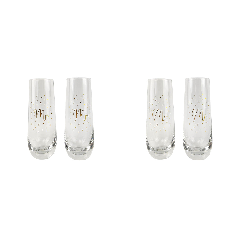 2x 2pc Urban 16cm Mrs Mrs Champagne Glass Drinking Cup - Gold