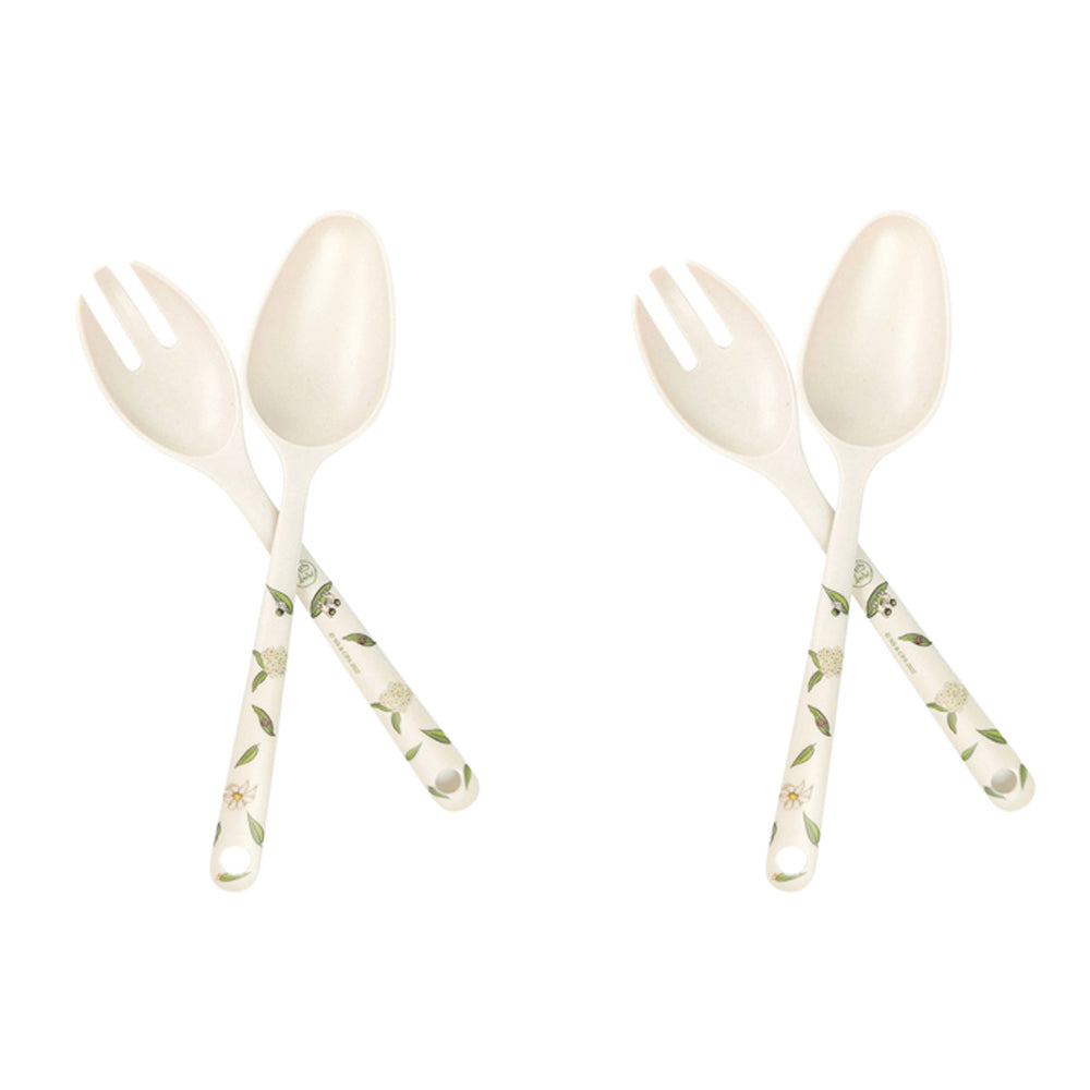 2x 2pc Urban May Gibbs 14cm Spoon/Fork Salad Servers - Natural/Green