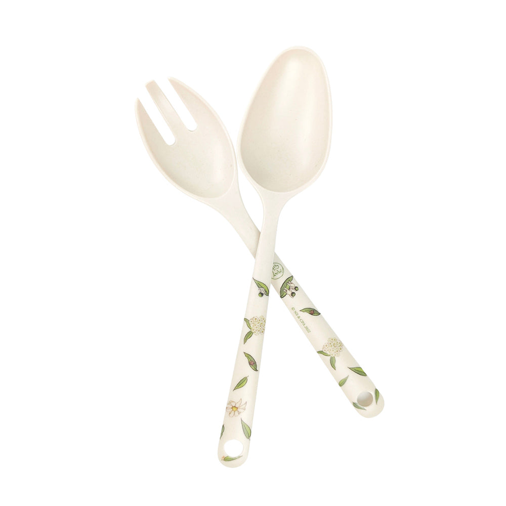 2x 2pc Urban May Gibbs 14cm Spoon/Fork Salad Servers - Natural/Green