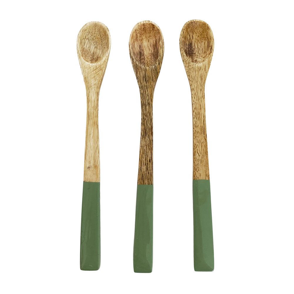 2x 3pc Urban 15cm Mango Wood Mini Serving Spoons - Green/Natural