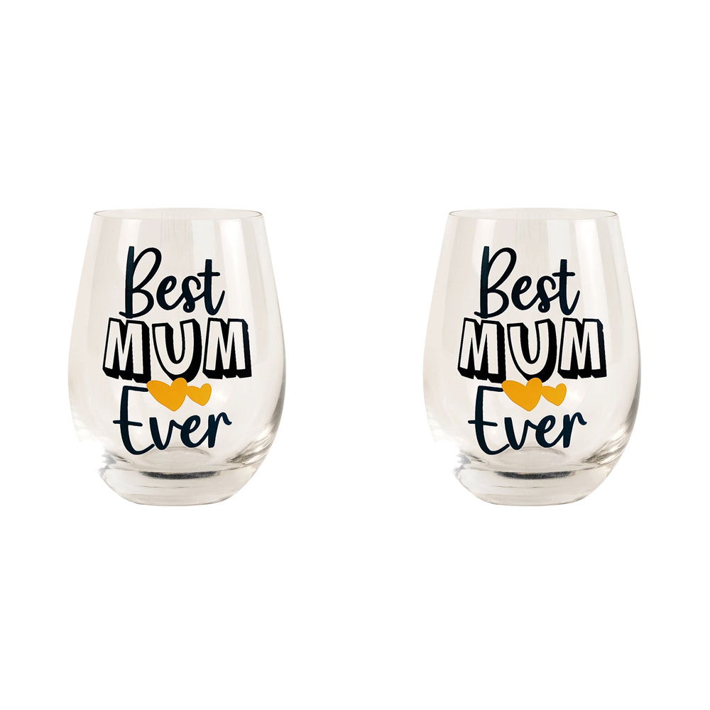 2x Urban 12cm Best Ever Mum Glass Drinking Cup - Navy
