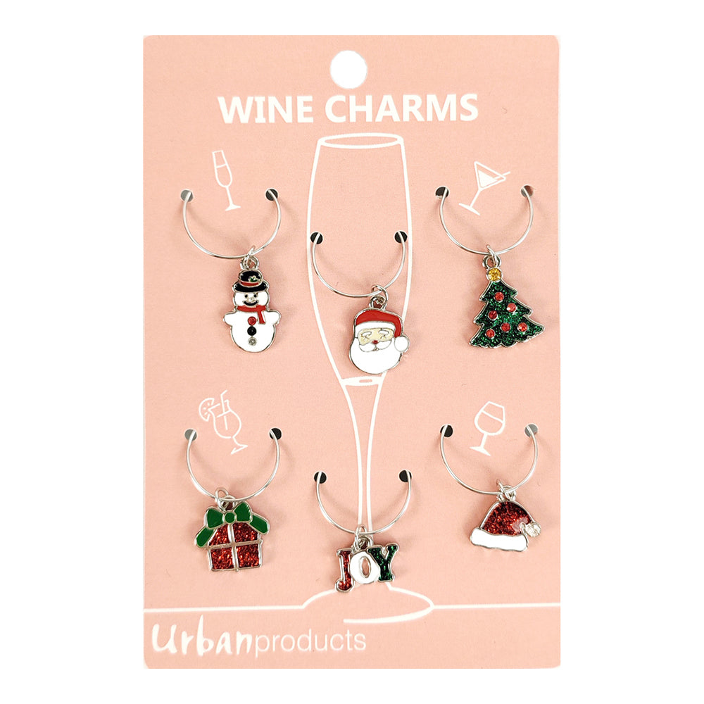 2x 6pc Urban Christmas 4cm Metal/Enamel Wine Charms Drink Tag