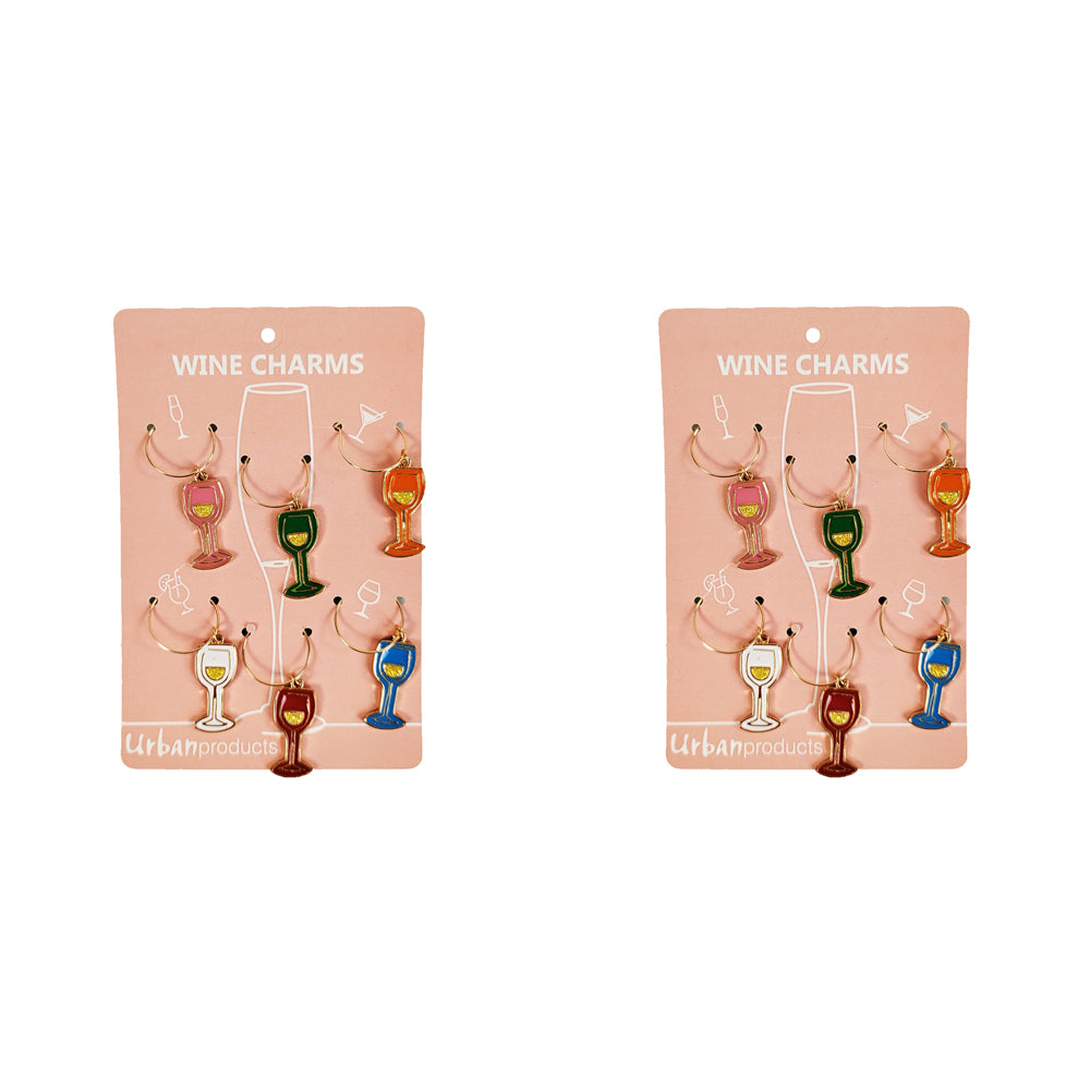 2x 6pc Urban Wine O'Clock 4cm Metal/Enamel Wine Charms
