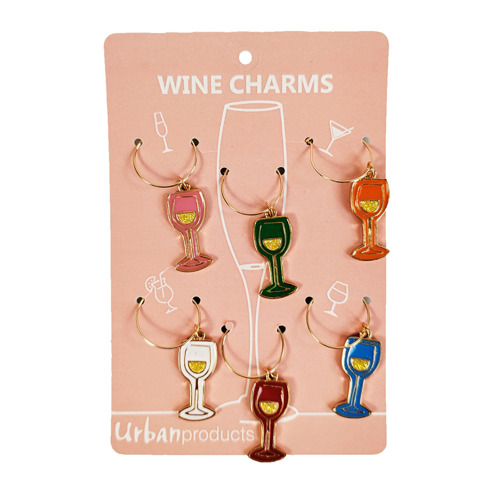 2x 6pc Urban Wine O'Clock 4cm Metal/Enamel Wine Charms