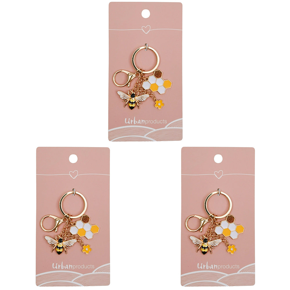 3PK Urban Bee Keyring Yellow 12cm Display Decorative Keepsake