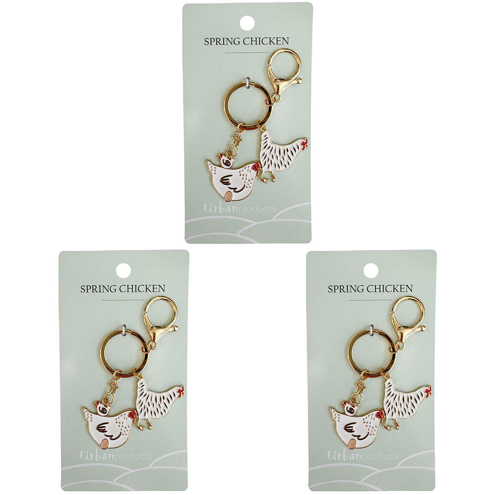 3PK Urban Metal Spring Chicken Keyring Bag Charm Accessory 12cm Black/White