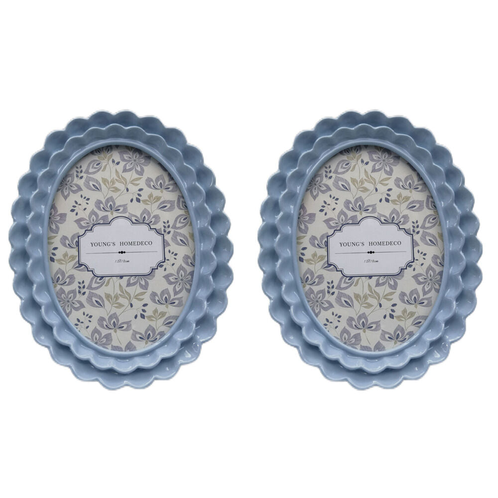2PK Urban Resin/Wood Lotti Petal Oval Photo Picture Frame 5x7in 22x18cm Blue