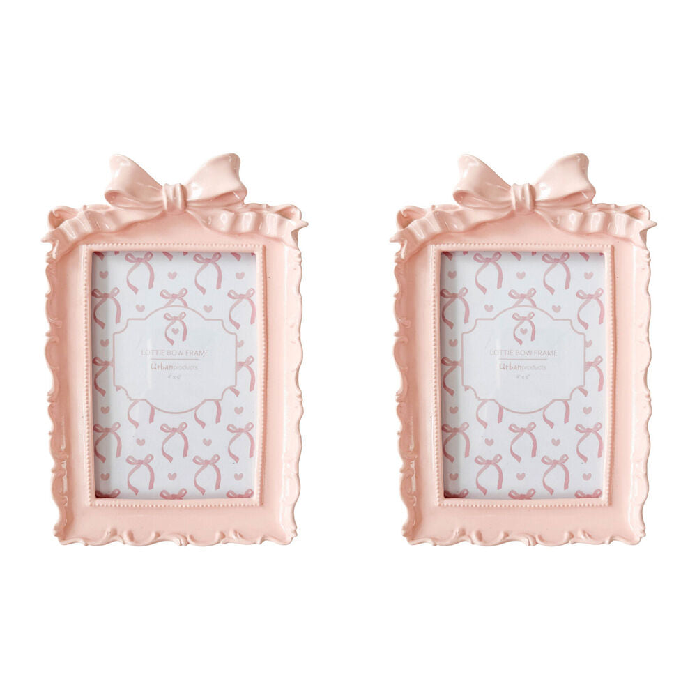 2PK Urban Resin/Wood Lotti Bow Photo Picture Frame 4x6in 20x14cm Pink