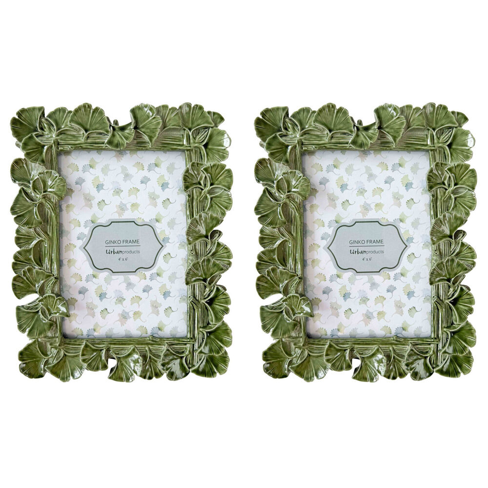 2PK Urban Resin/Wood Ginko Photo Picture Frame 4x6in 22x18cm Green