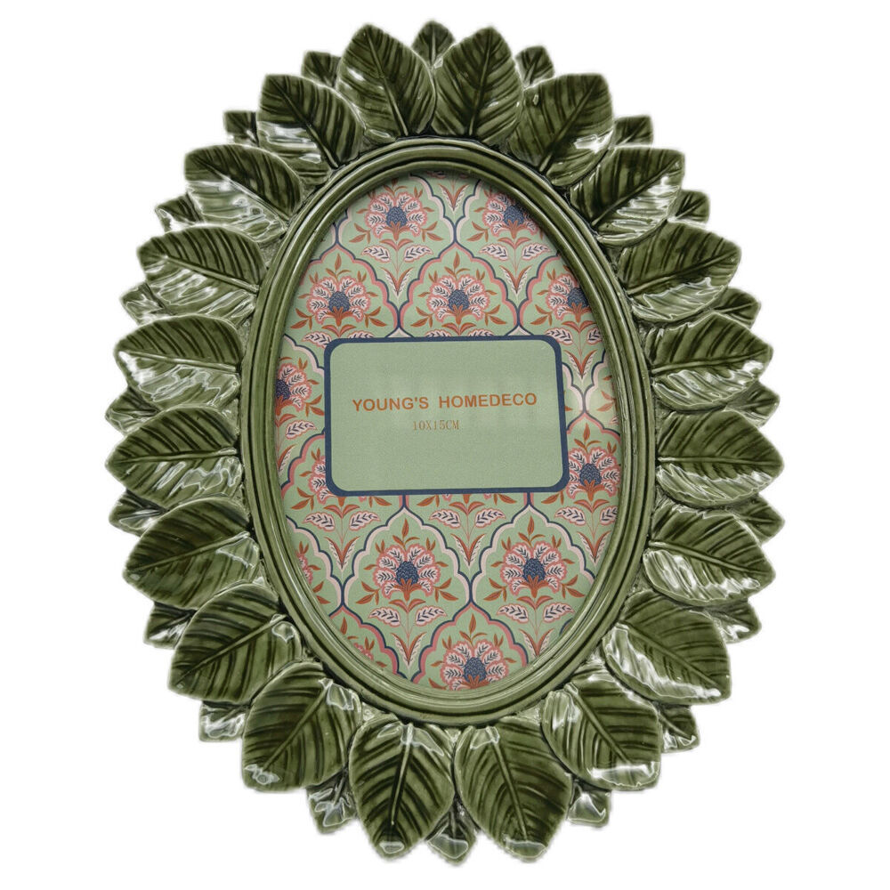 2PK Urban Resin/Wood Oval Leaf Photo Picture Frame 4x6in 22x18cm Green