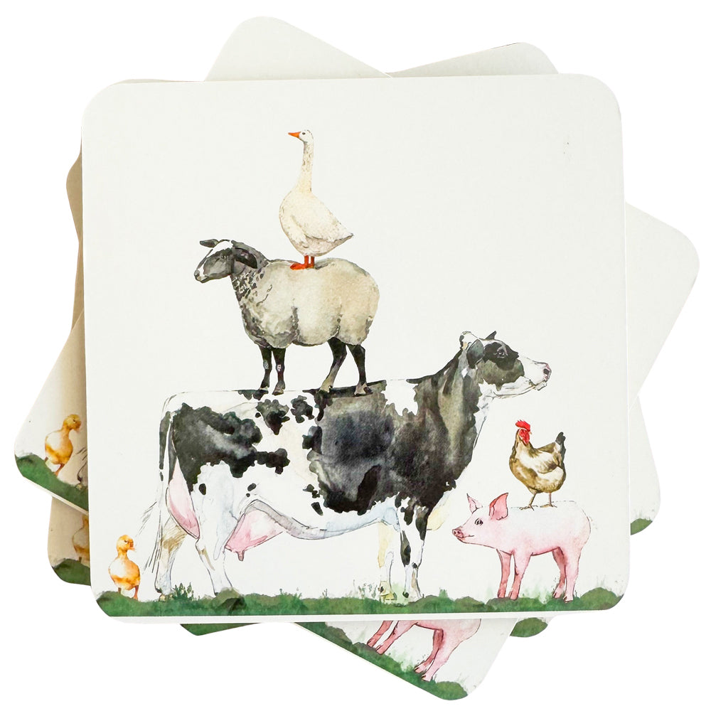 3PK Urban Farm Yard Cork MDF Coasters Green Kitchen Decor Tableware