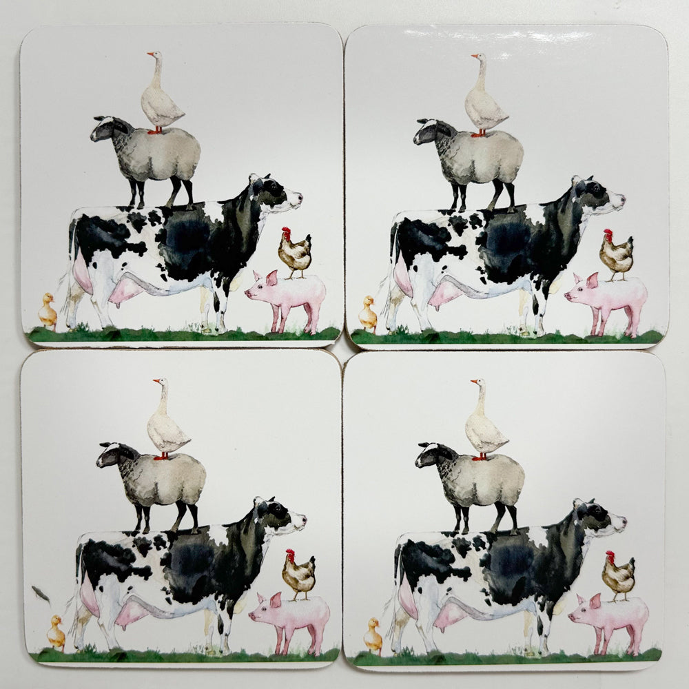3PK Urban Farm Yard Cork MDF Coasters Green Kitchen Decor Tableware