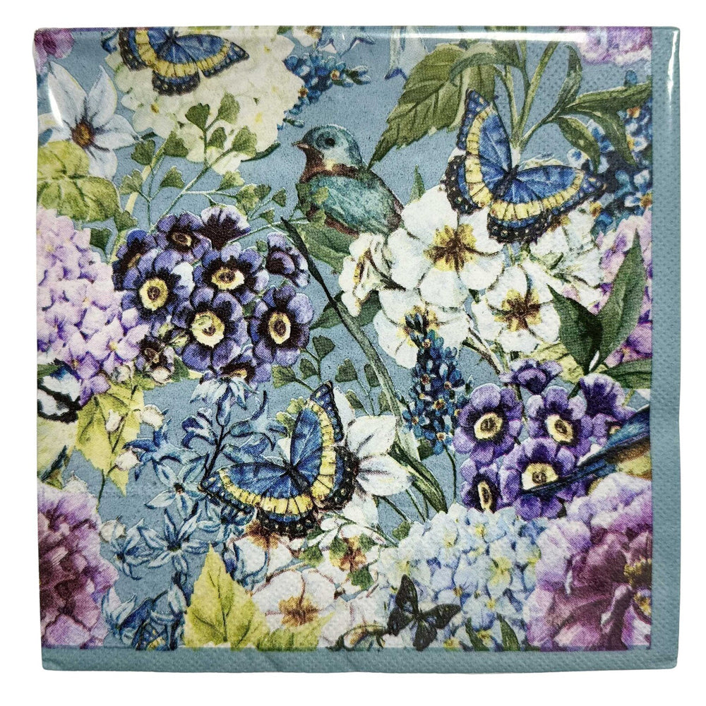 12x 20pc Urban Heidi Flower Napkins Blue 33x33cm Kitchen Decor Tableware