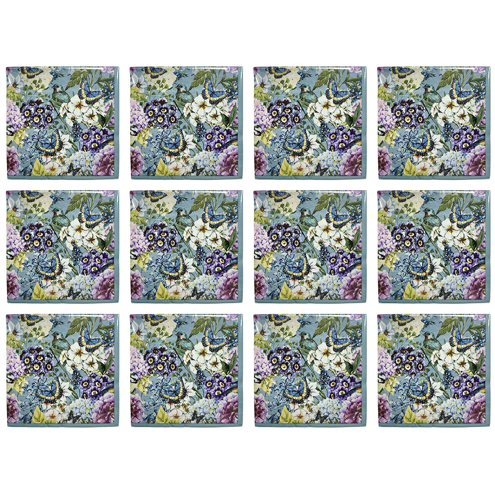 12x 20pc Urban Heidi Flower Napkins Blue 33x33cm Kitchen Decor Tableware