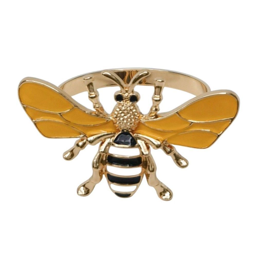 4x Urban Bee Napkin Ring Kitchen Table Organiser Black/Yellow