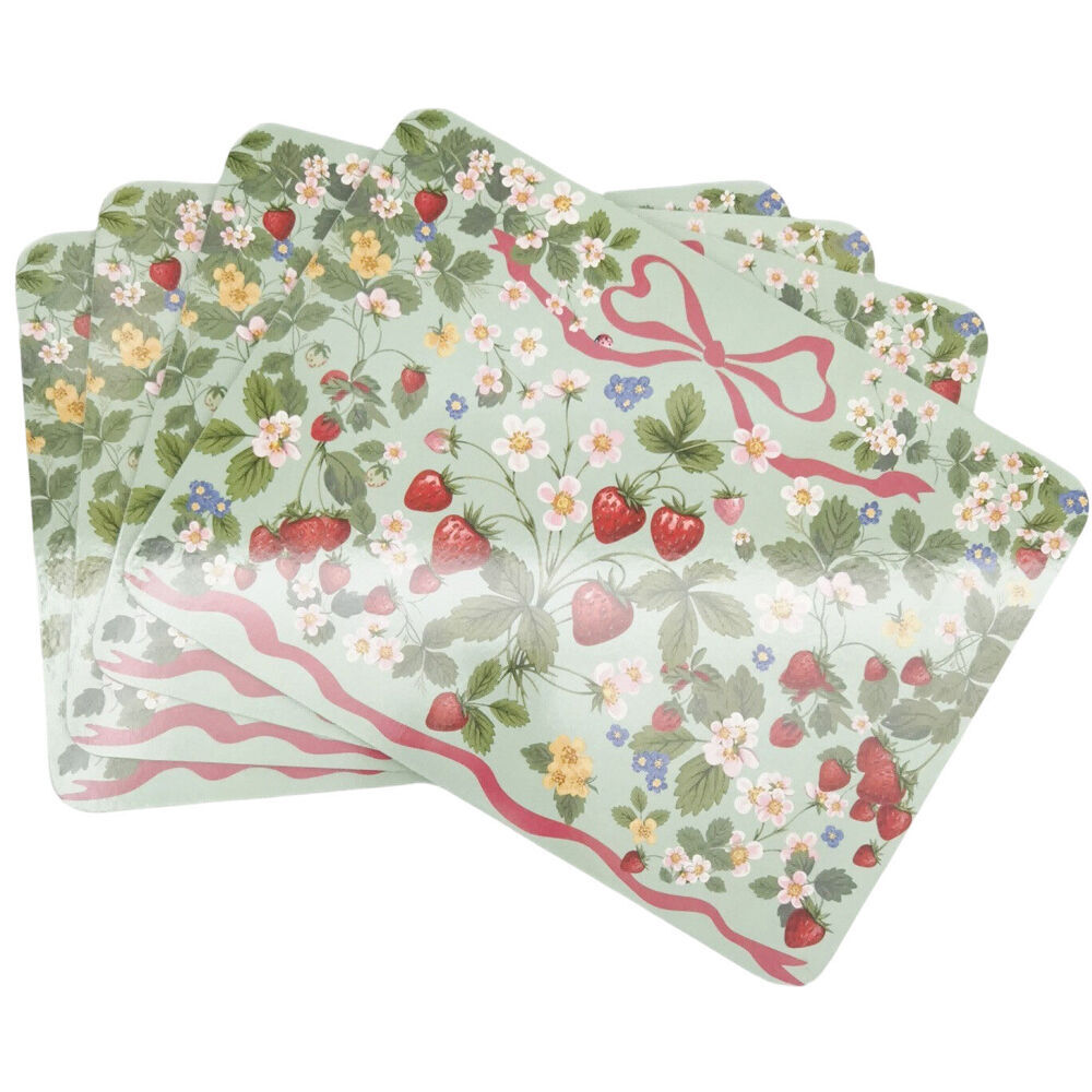 2x 4pc Urban Strawberry Field Cork Wooden Table Placemats 28x38cm Green/Pink
