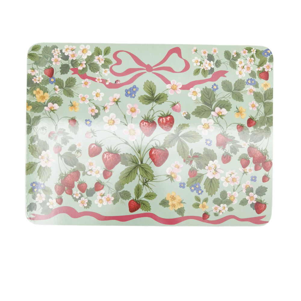 2x 4pc Urban Strawberry Field Cork Wooden Table Placemats 28x38cm Green/Pink