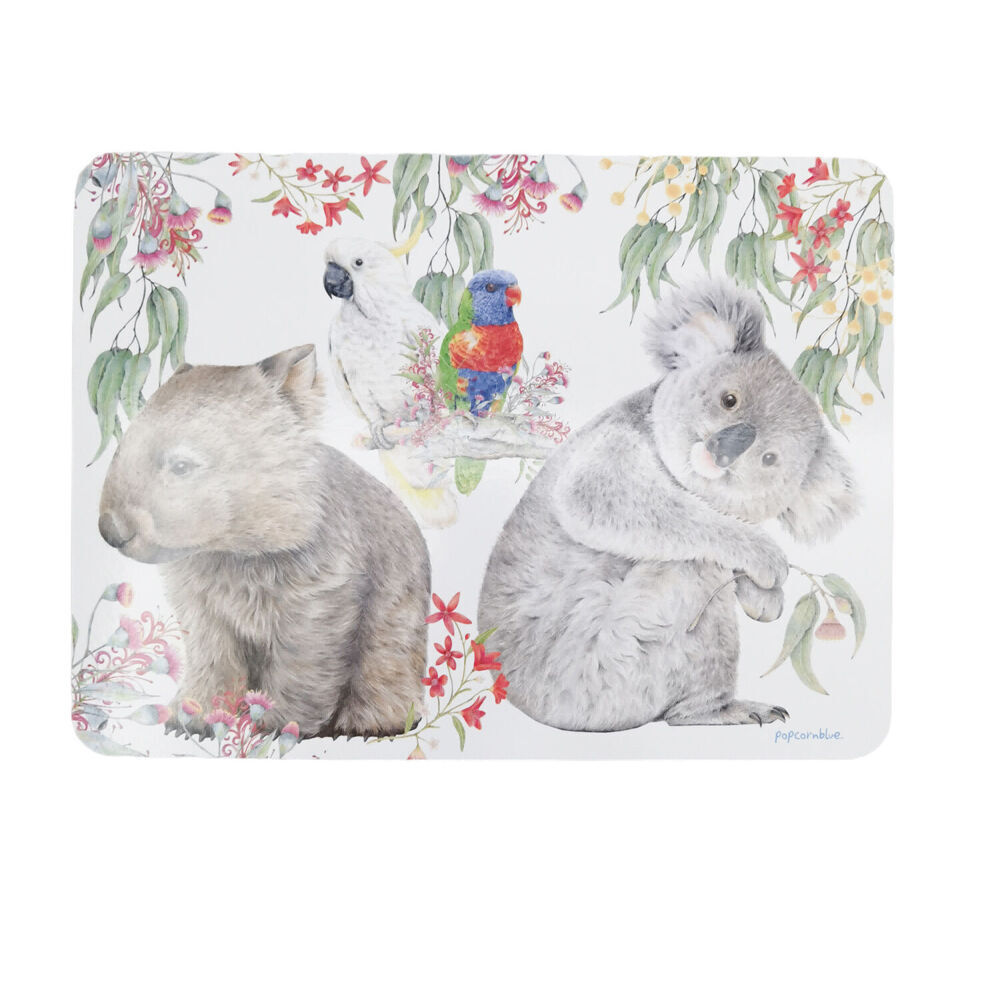 2x 4pc Urban Popcorn Blue Australiana Cork Wooden Placemats 28x38cm White/Green