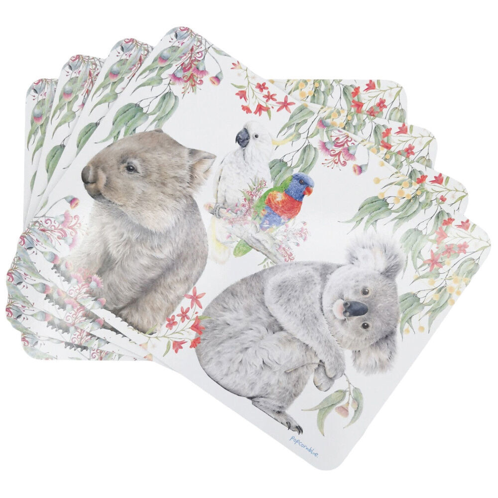 2x 4pc Urban Popcorn Blue Australiana Cork Wooden Placemats 28x38cm White/Green
