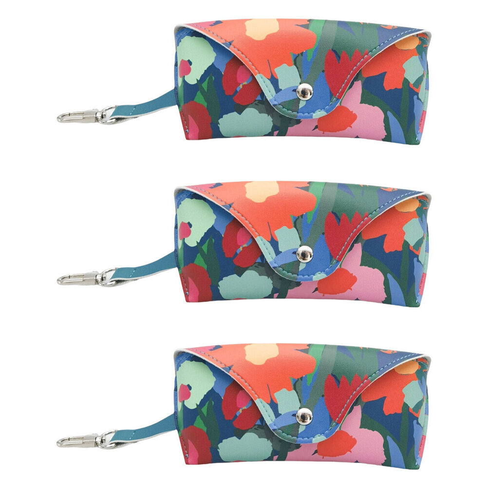 3PK Urban Leather Nell Floral Glasses Soft Storage Case 6x16cm Green