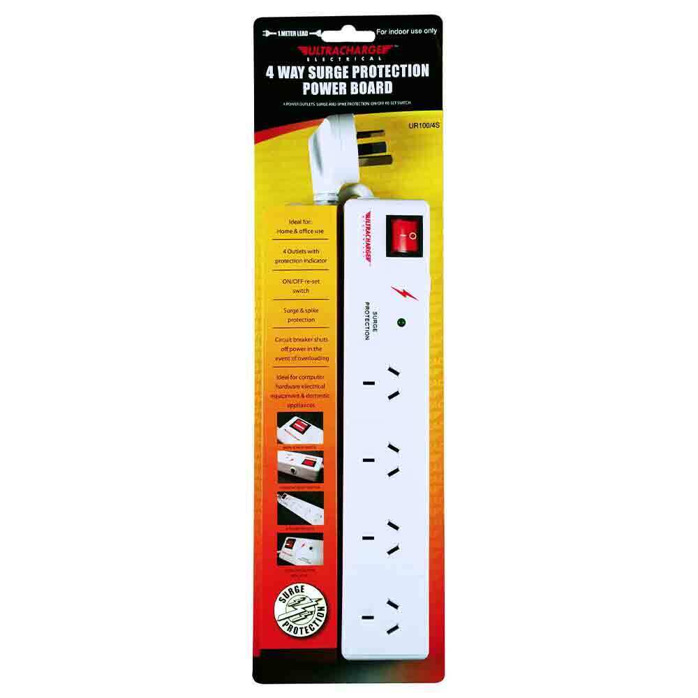 Ultracharge 4 Socket Surge Power Board - White