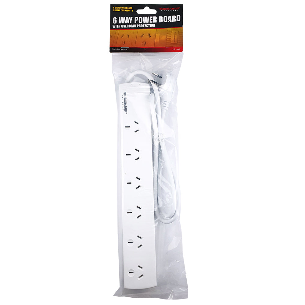 Ultracharge 6 Socket Standard Power Board - White