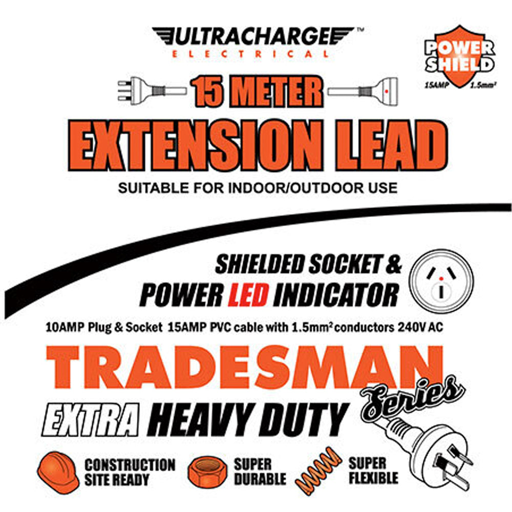 Ultracharge 10A Extension Lead 15M Extra Heavy Duty