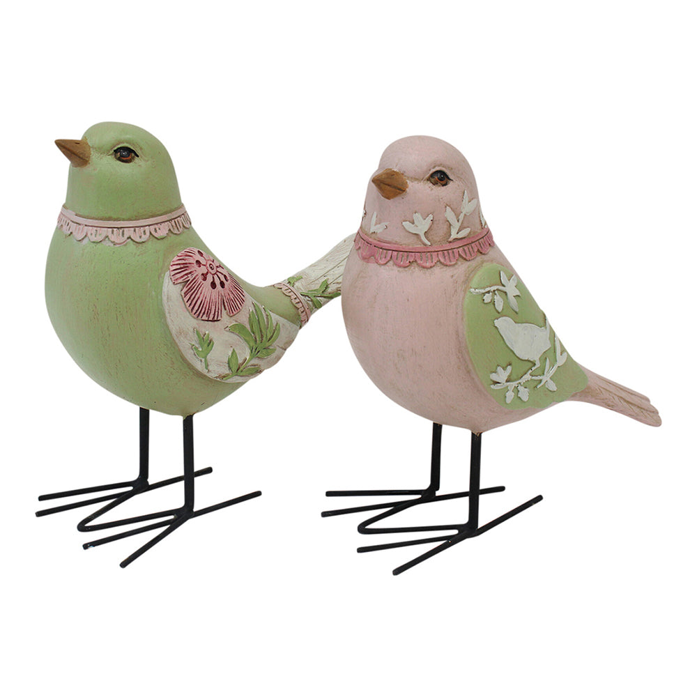 LVD 2pc Resin/Iron Bird Home Decorative Figurine Set - Green/Pink