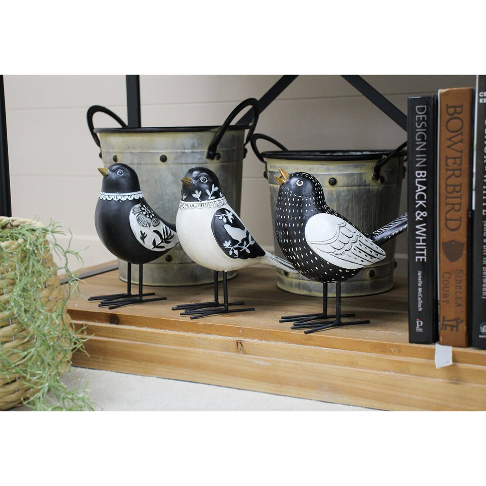 LVD 2pc Resin 19cm Patterned Wings Birds Home Decorative Figurine Set - Black/White