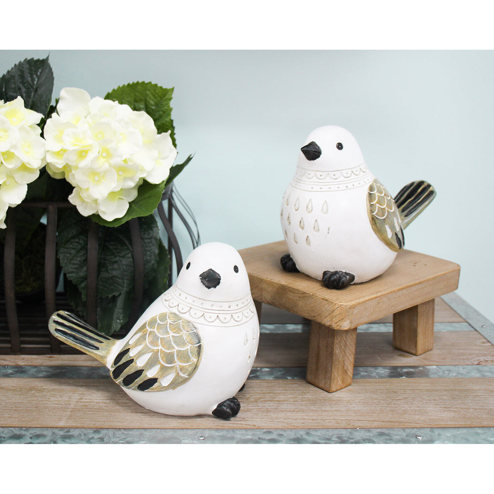 LVD 2pc Resin 18cm Birds Home Decorative Figurine Set - White Wash