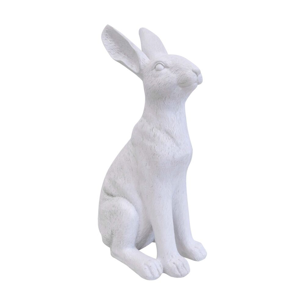 2PK LVD Polyresin Sculpture Sitting Hare Aged Home/Office Decor White Medium