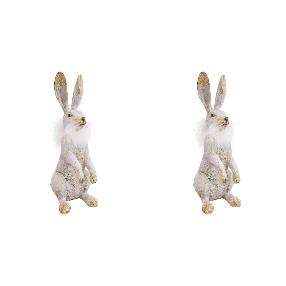 2PK LVD Sitting Hare Jemima Resin Sculpture Home Decor 23cm White