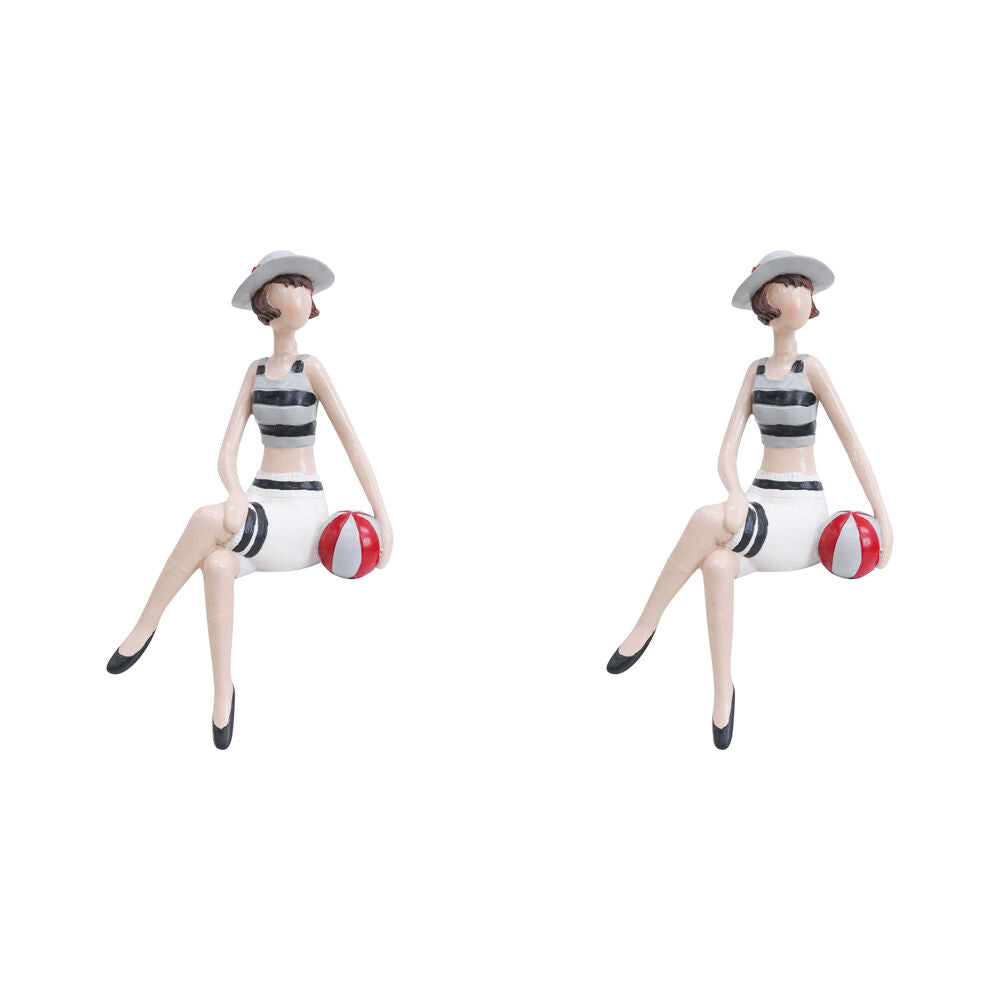 2PK LVD Retro Bathing Beauty Agatha Resin Figurine Decor 21cm